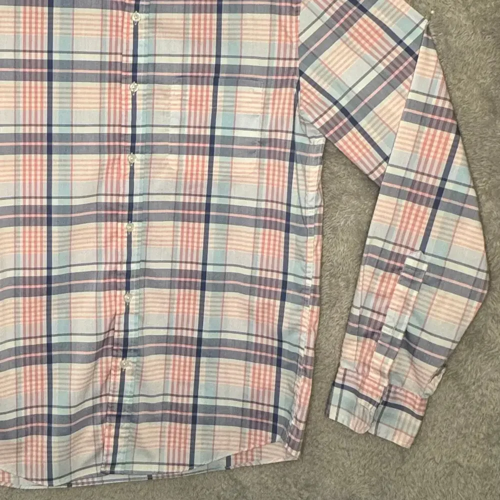 J. Crew Offshore Performance Long Sleeve Shirt Light Blue Pink Plaid Men M